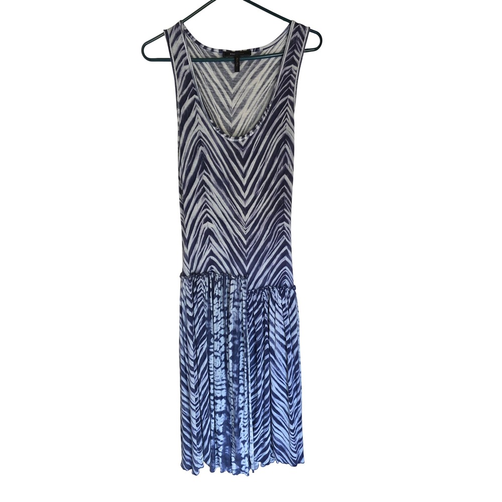 BCBGMAXAZRIA Womens Blue White Chevron Tie Dye Modal Drop Waist Midi Dress L